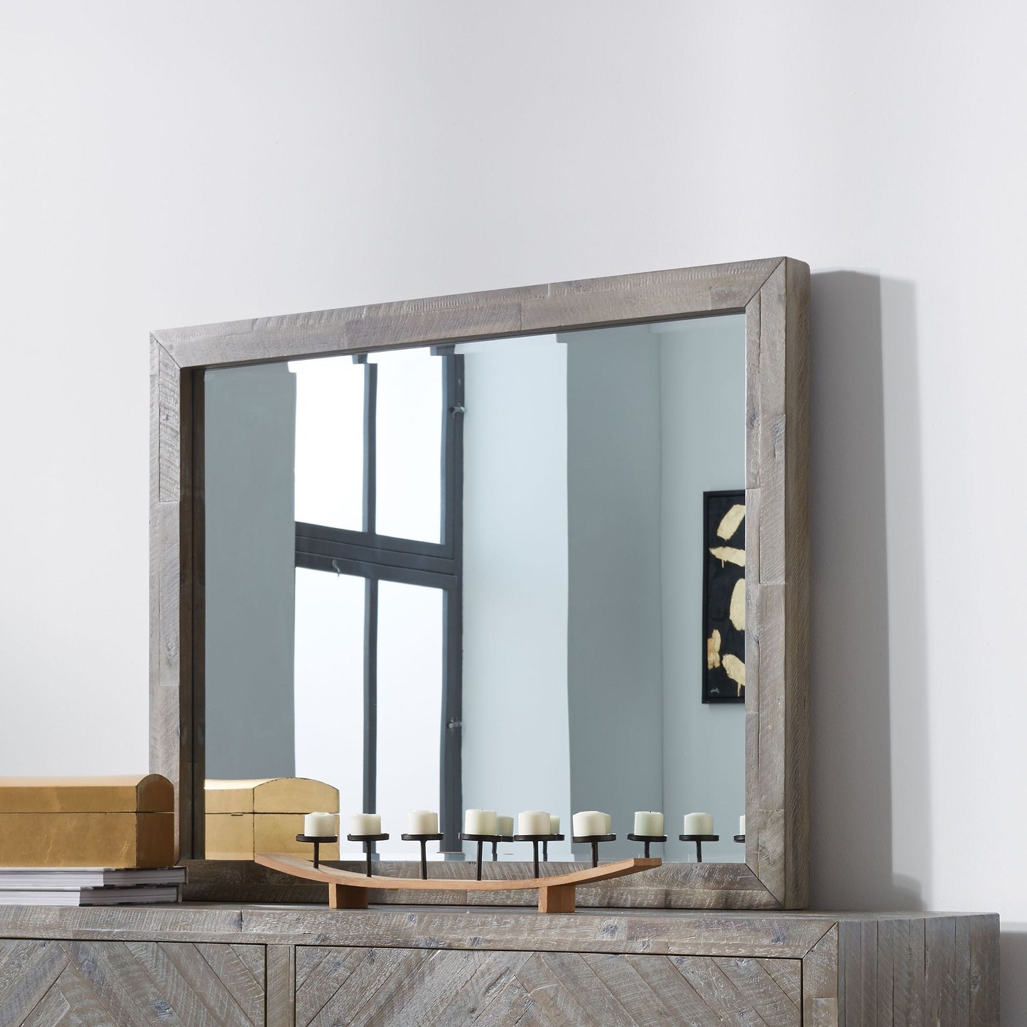 Modus Herringbone 2 PC Dresser & Mirror Set in Rustic Latte