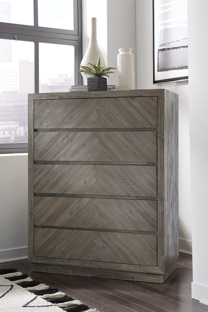 Modus Herringbone Five Drawer Chest in Rustic Latte