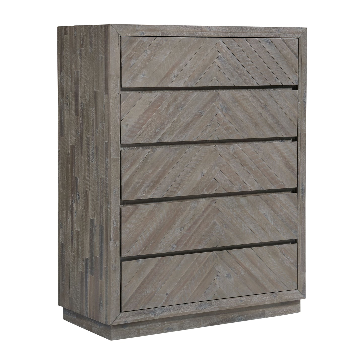 Modus Herringbone 5PC E King Storage Bedroom Set w Chest in Rustic Latte