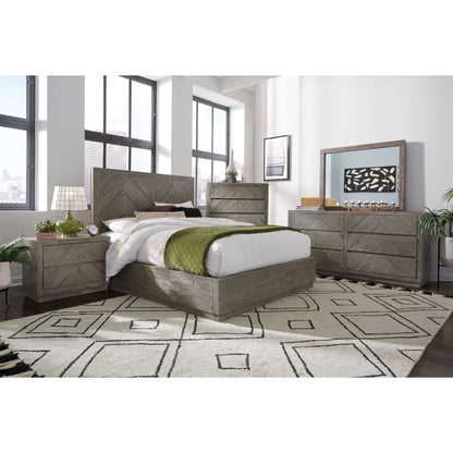 Modus Herringbone 5PC Full Platform Bedroom Set in Rustic Latte