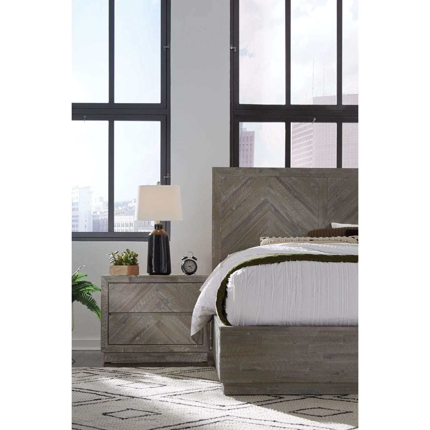 Modus Herringbone Cal King Platform Bed in Rustic Latte