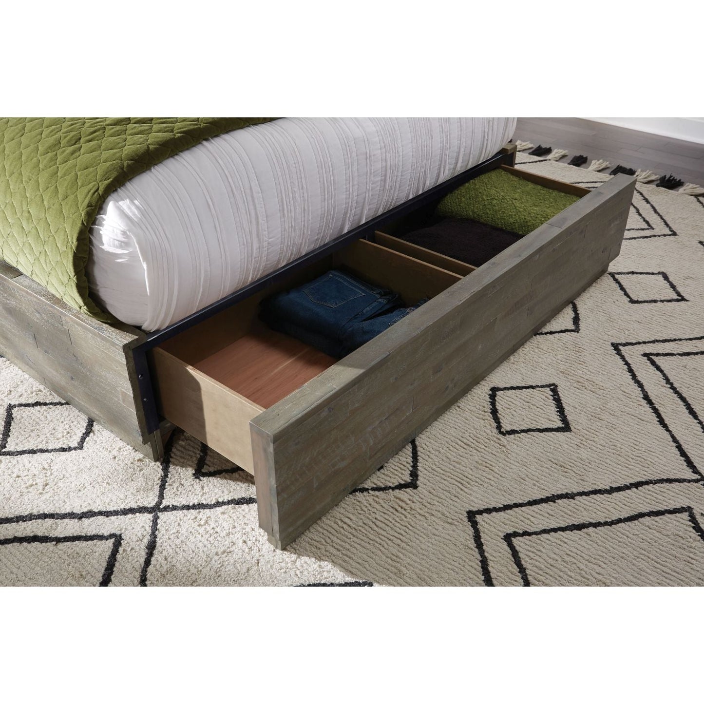 Modus Herringbone King Storage Bed in Rustic Latte