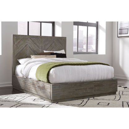 Modus Herringbone Queen Solid Wood Storage Bed in Rustic Latte