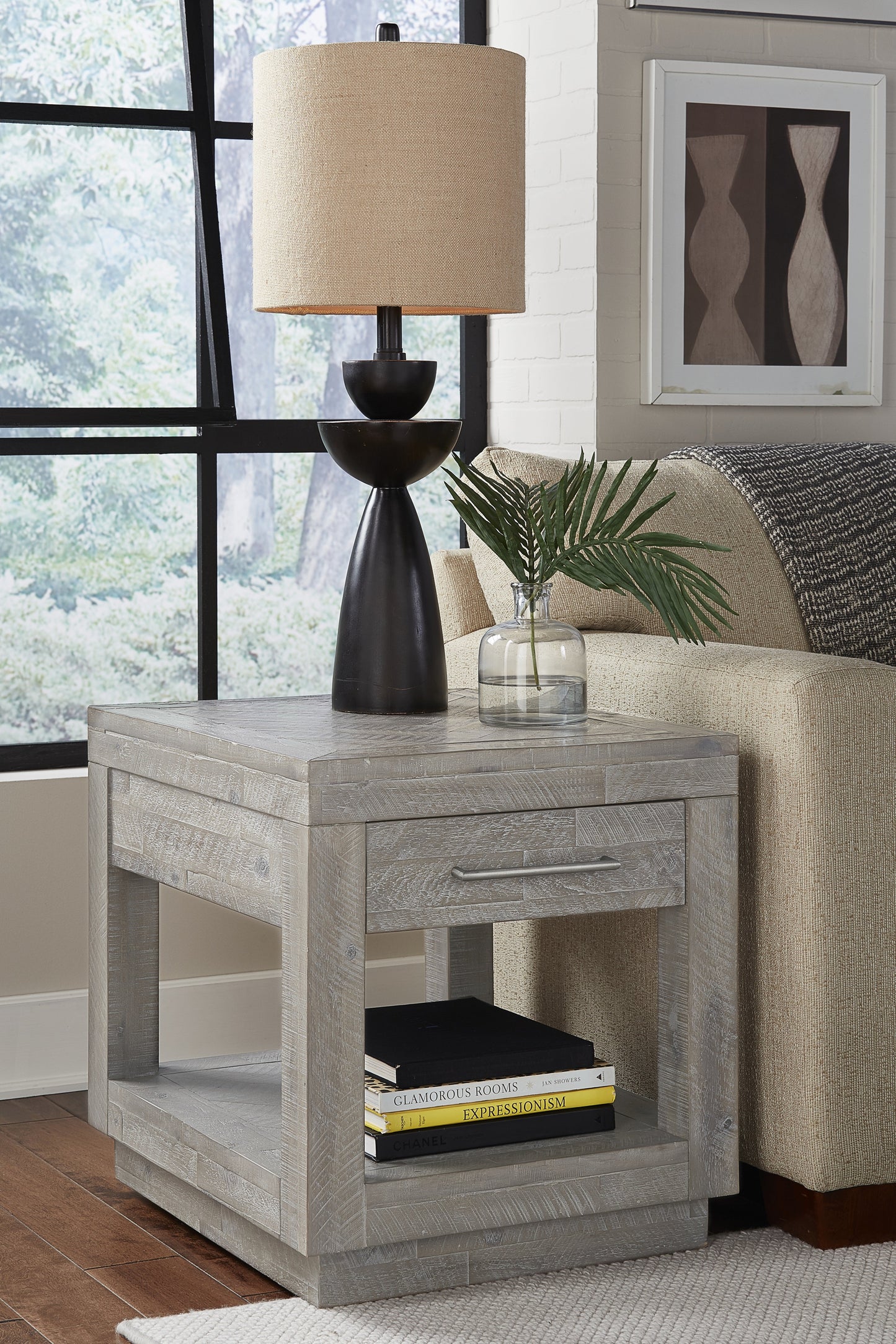 Modus Alexandra Solid Wood One Drawer End Table in Rustic Latte