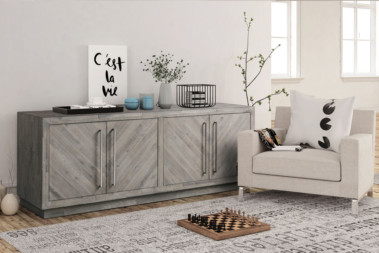 Modus Alexandra Solid Wood 74" Media Console in Rustic Latte