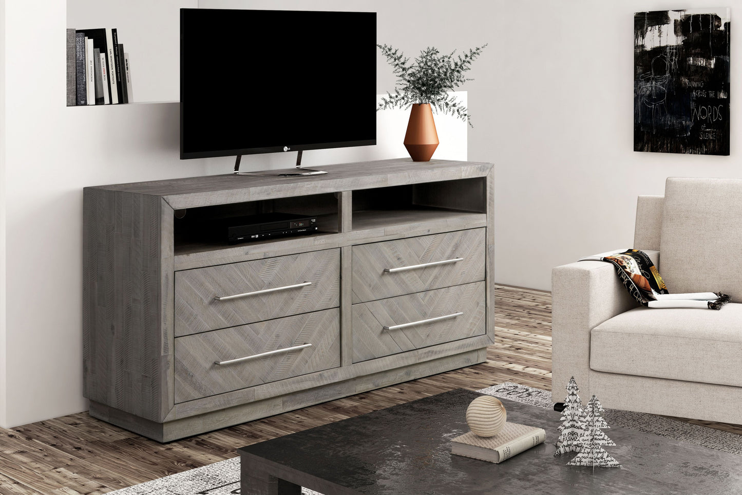 Modus Alexandra Solid Wood 64" Media Console in Rustic Latte