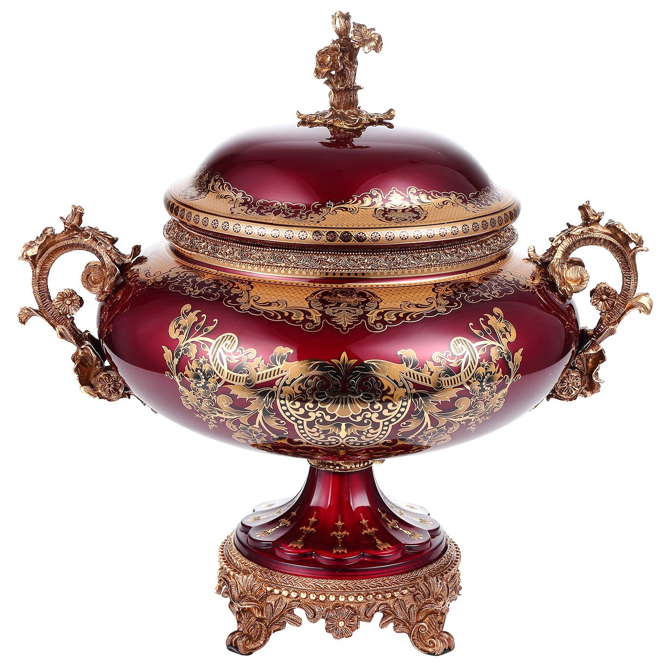 Urn in Bronze & Ruby Red & Gold Finish AC6009XL European Traditional Victorian