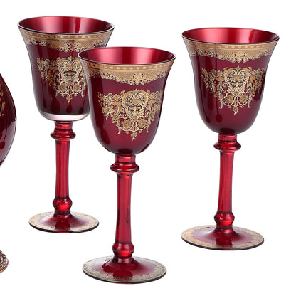 7 PC Decanter Set in Bronze & Ruby Red & Gold Finish AC6031 European Victorian