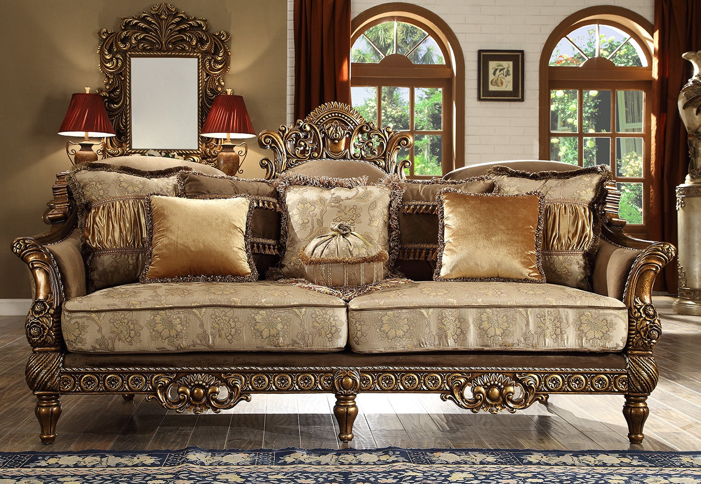 Fabric Sofa in Metallic Antique Gold Finish S610 European Traditional Victorian