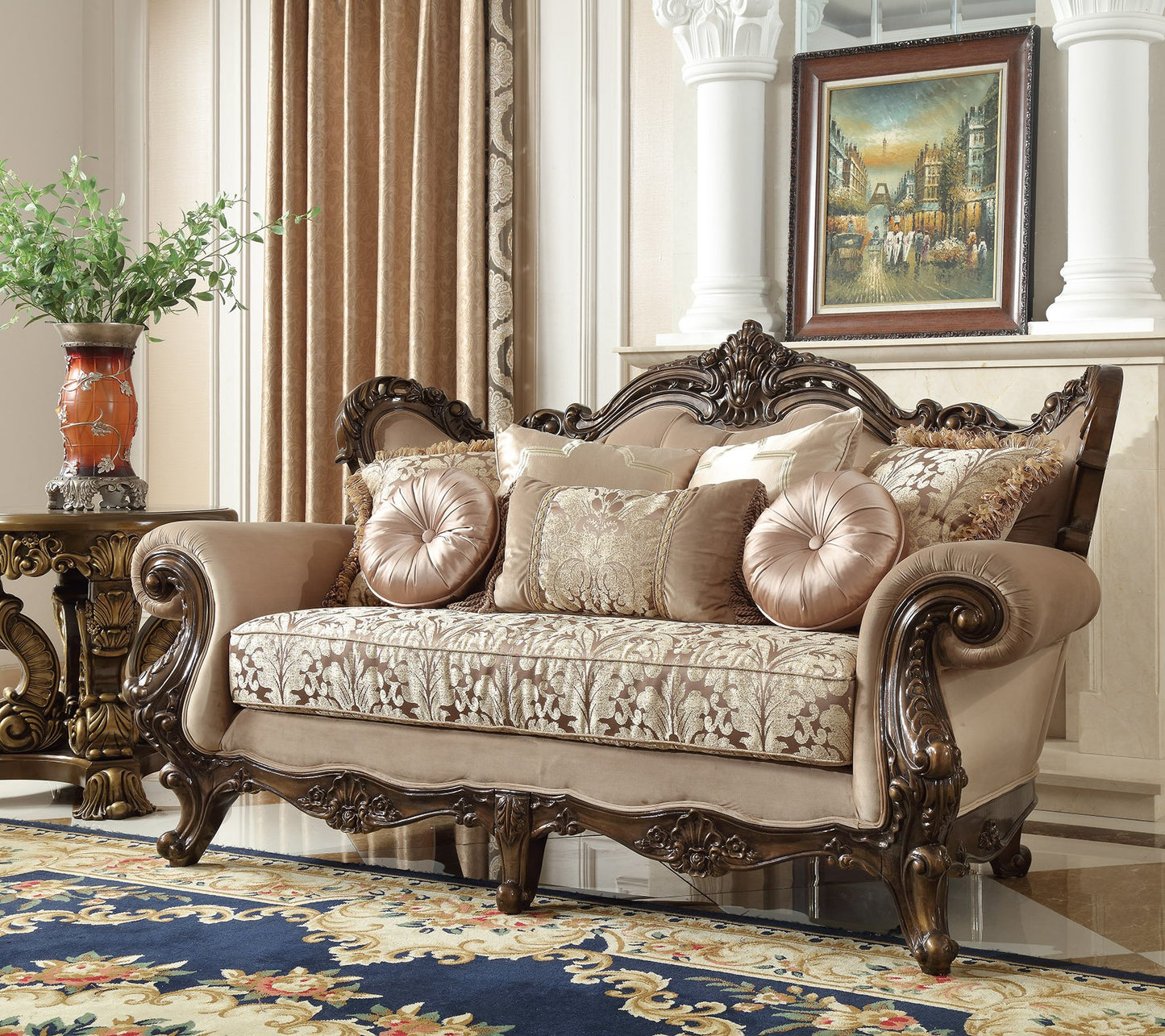 Fabric Loveseat in Brown Finish L6935 European Traditional Victorian