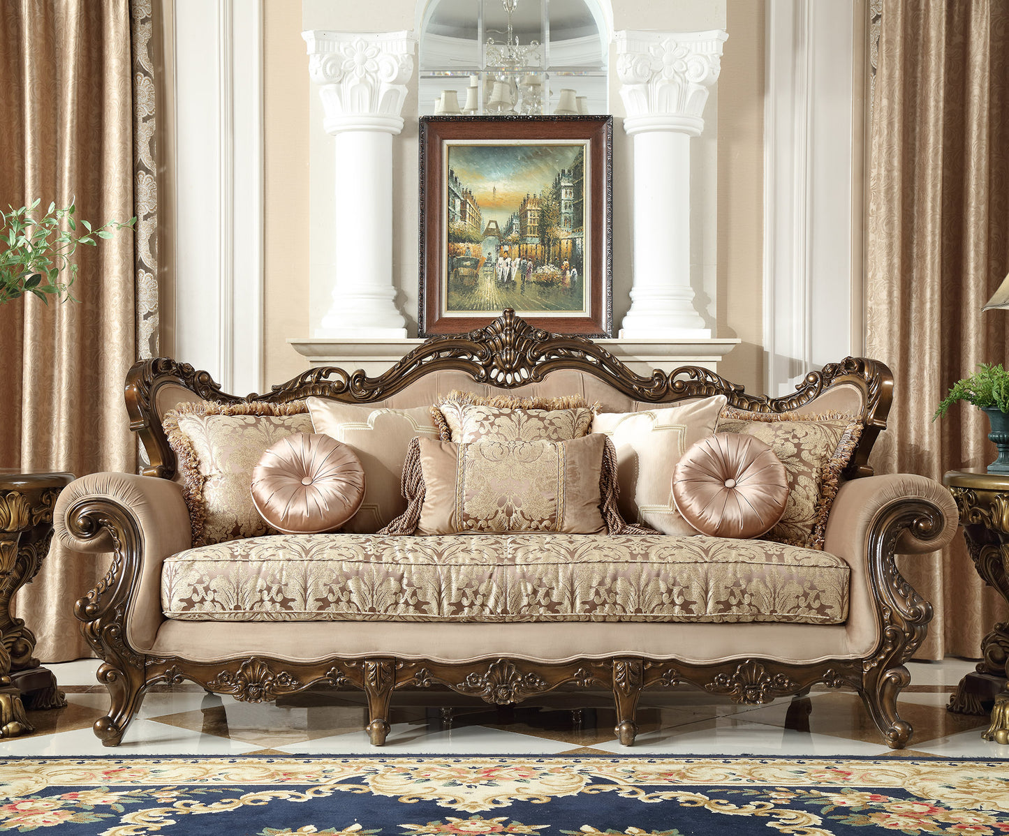 Fabric Sofa in Brown Finish S6935 European Traditional Victorian