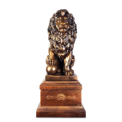 Lion Sculpture with Left Ball in Antique Bronze with Polish Accent Finish AC71158