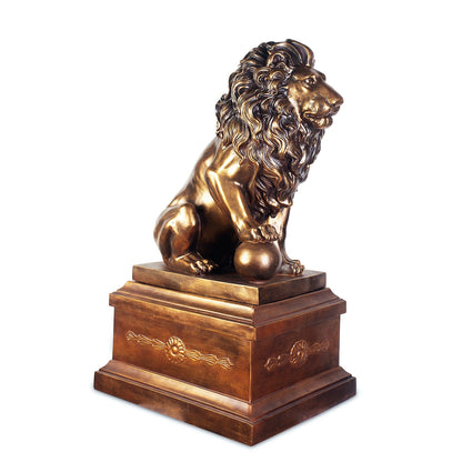Lion Sculpture with Left Ball in Antique Bronze with Polish Accent Finish AC71158