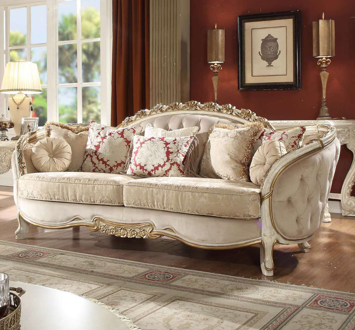 Fabric Sofa in Silvery White Cream Finish S7310 European Traditional Victorian