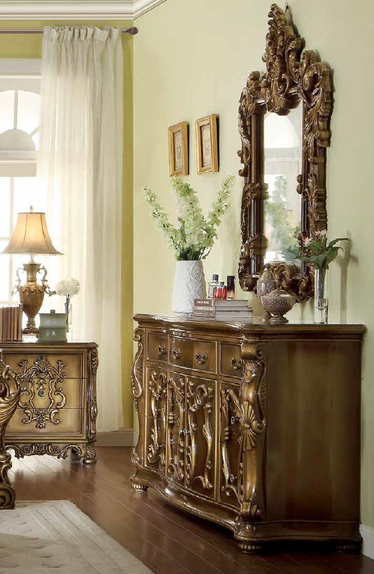 Dresser in Metallic Antique Gold & Brown Finish DR8008 European Victorian