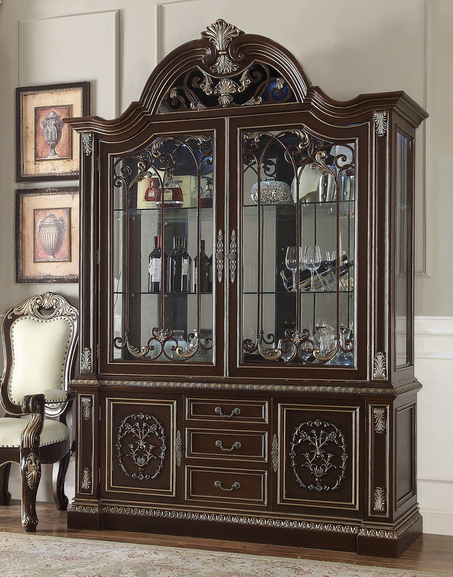 China Cabinet in Brown Cherry Finish CH8013 European Traditional Victorian