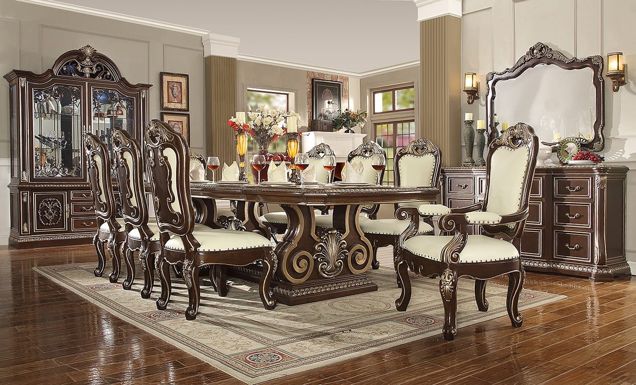 9 PC Dining Table Set in Brown Cherry Finish 8013-DTSET9 European Victorian
