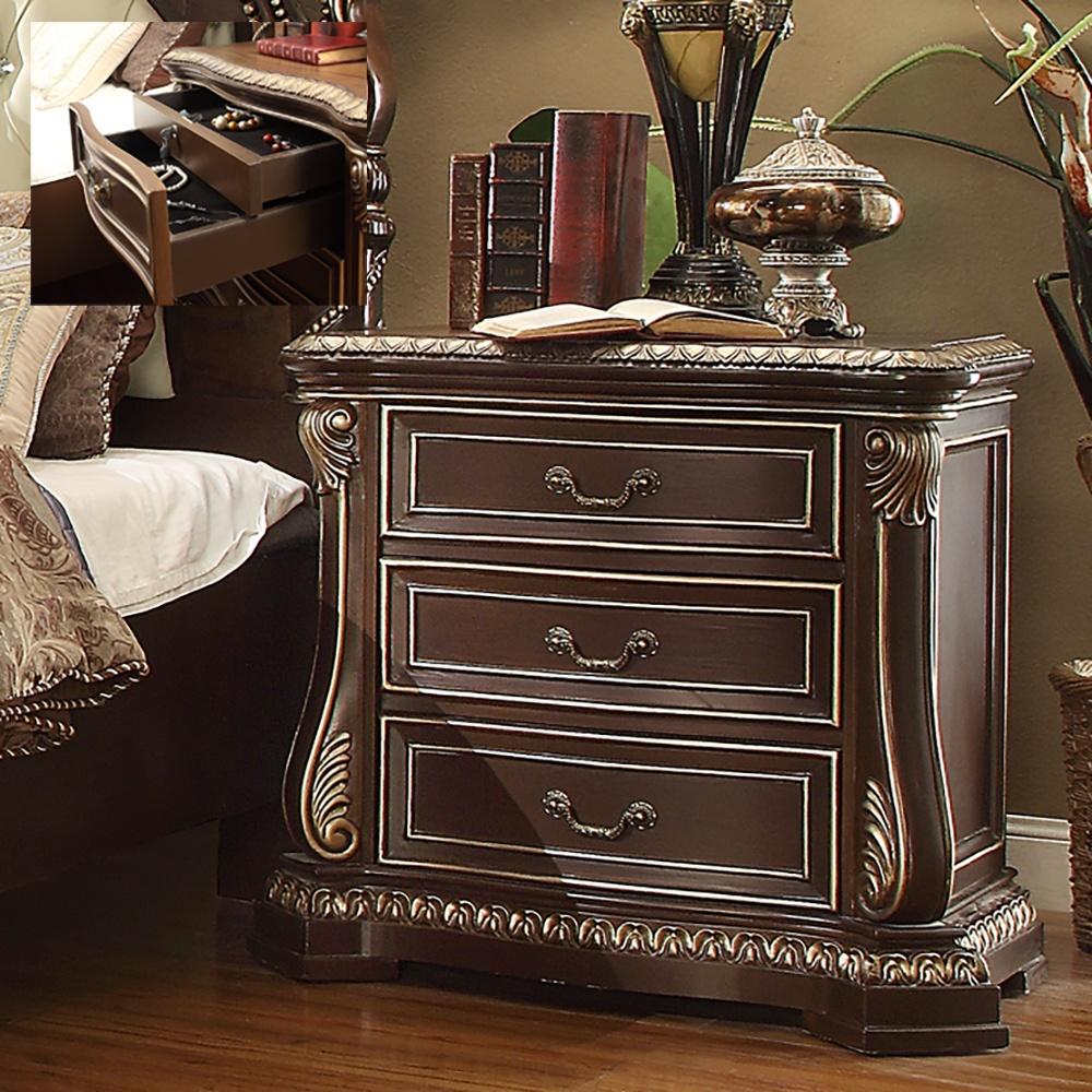 Night Stand in Brown Cherry Finish N8013 European Traditional Victorian