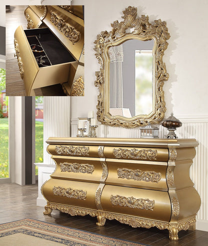 Leather E King 5PC Bedroom Set in Metallic Bright Gold Finish EK8016-5PC European