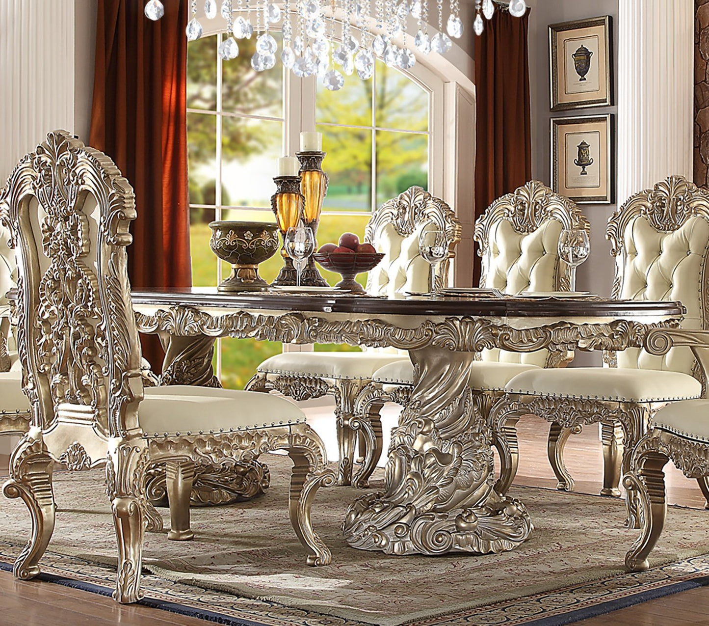 9 PC Dining Table Set in Metallic Silver Finish 8017-DTSET9 European Victorian