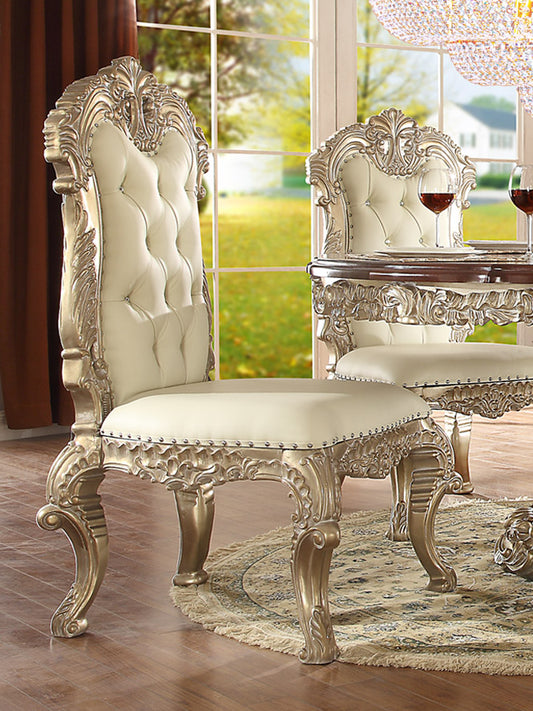 Leather Side Chair in Metallic Silver Finish SC8017 European Traditional Victorian