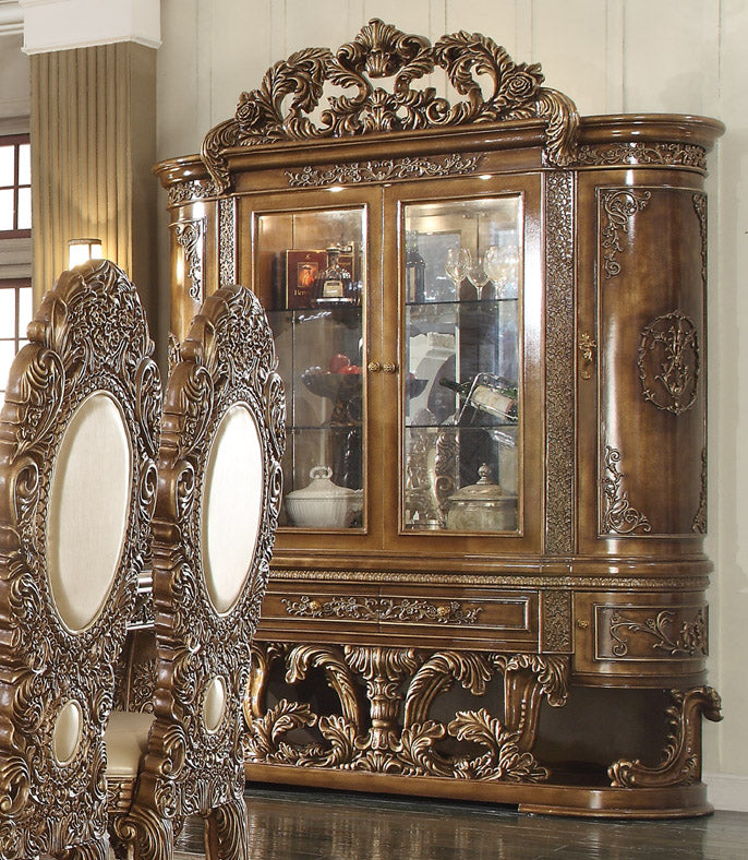China Cabinet in Metallic Antique Gold & Brown Finish CH8018 European Victorian