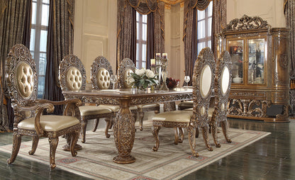 9 PC Dining Table Set in Metallic Antique Gold & Brown Finish 8018-DTSET9 European