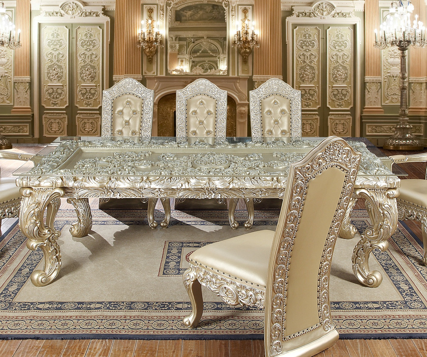 Dining Table in Belle Silver Finish D8022 European Traditional Victorian
