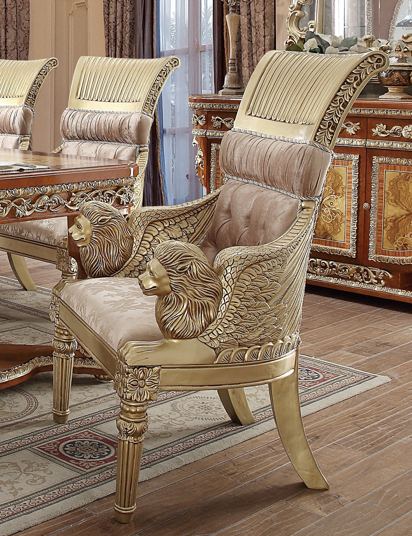 Fabric Arm Chair in Metallic Golden Tan Finish CH8024 European Traditional Victorian