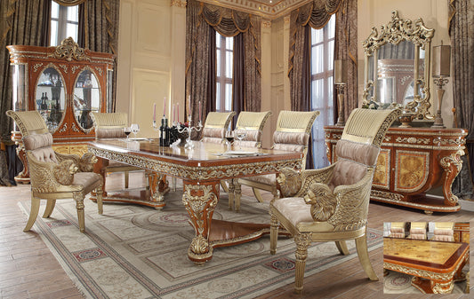 7 PC Dining Table Set in Metallic Golden Tan Finish 8024-DTSET7 European Victorian