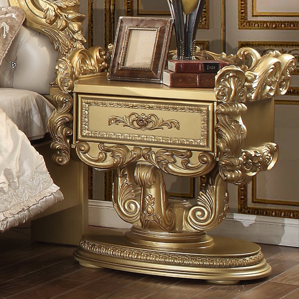 Night Stand in Metallic Bright Gold Finish N8086 European Traditional Victorian
