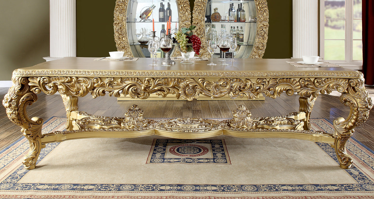 9 PC Dining Table Set in Metallic Bright Gold Finish 8086-DTSET9 European Victorian