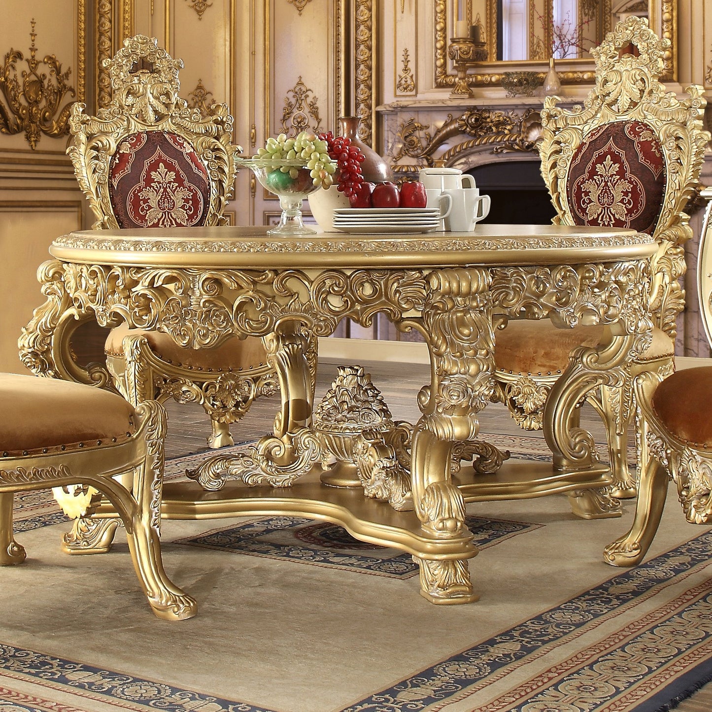 5 PC Dining Table Set in Metallic Bright Gold Finish 8086-RTSET5 European Victorian