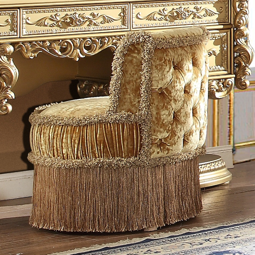 Fabric Stool in Metallic Bright Gold Finish European Traditional Victorian