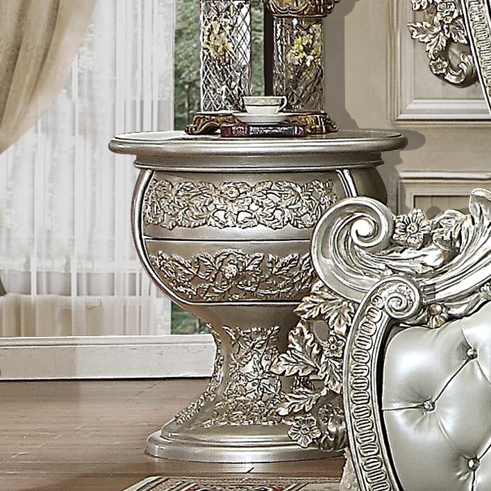 Night Stand in Metallic Silver Finish N8088 European Traditional Victorian