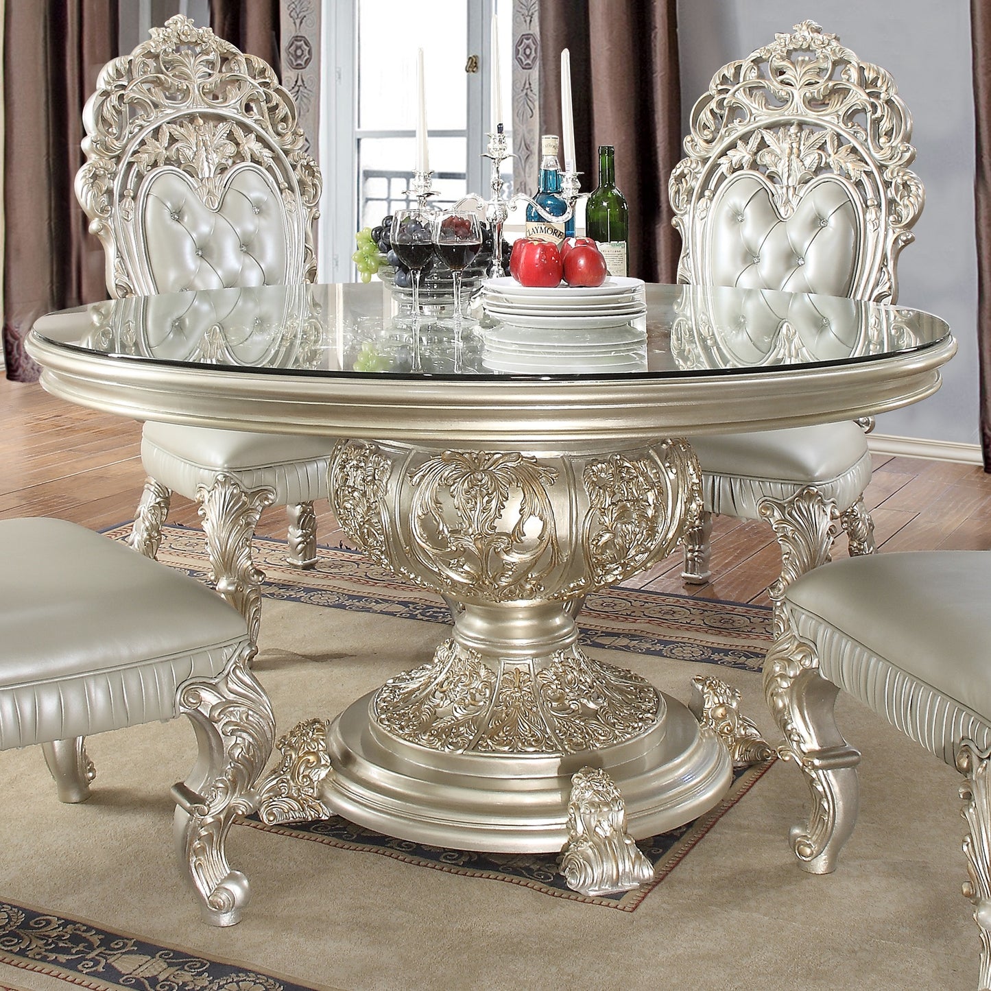 Round Dining Table in Metallic Silver Finish RD8088 European Traditional Victorian