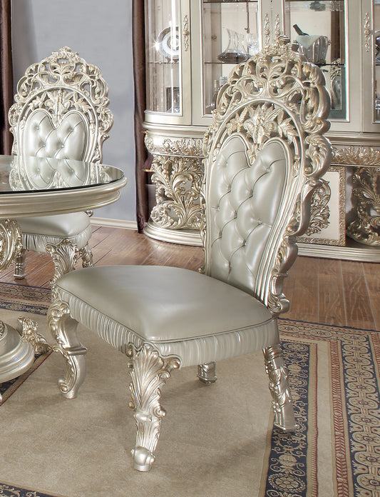 Leather Side Chair in Metallic Silver Finish SC8088 European Traditional Victorian