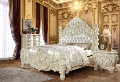 Leather Cal King 5PC Bedroom Set in White Gloss Finish 8089-BSET5-CK European