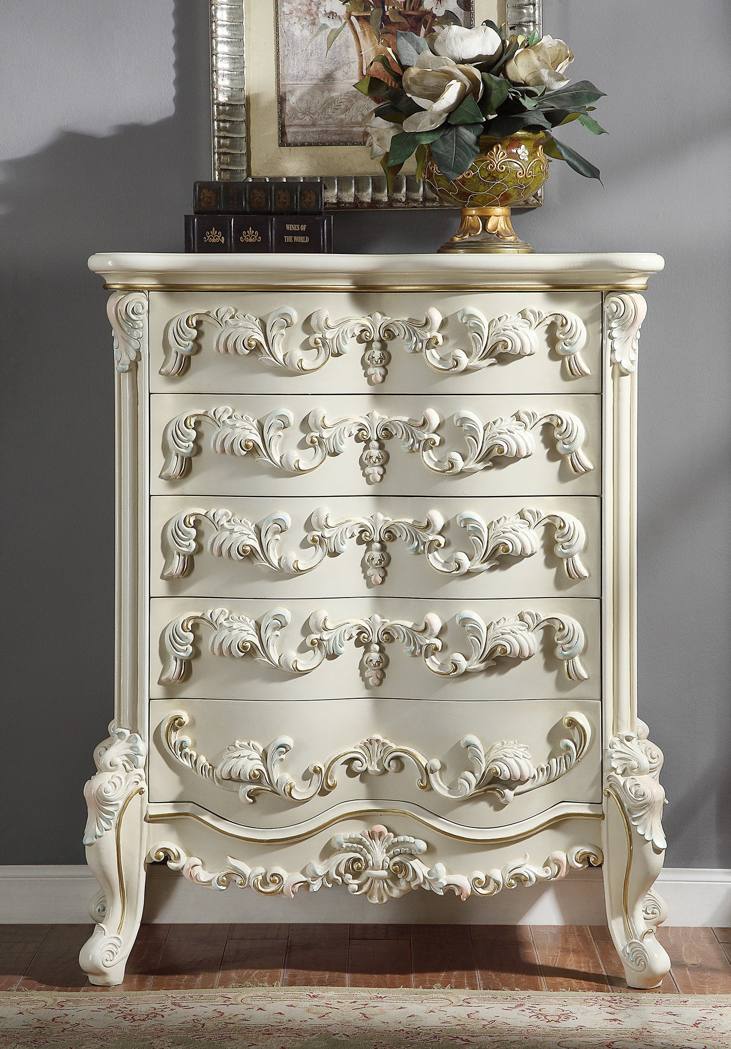 Chest in White Gloss Finish CHE8089 European Traditional Victorian