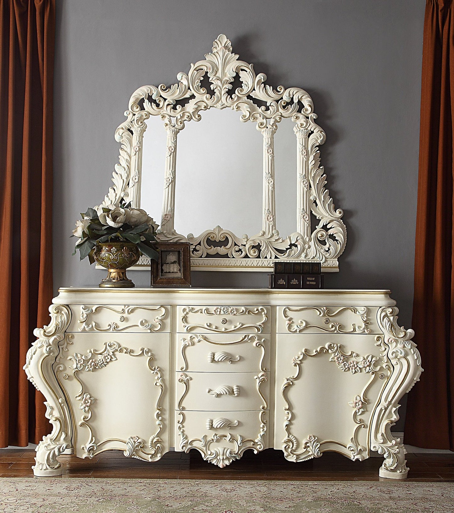Dresser in White Gloss Finish DR8089 European Traditional Victorian