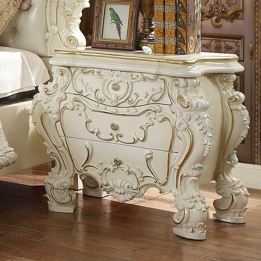 Night Stand in White Gloss Finish N8089 European Traditional Victorian