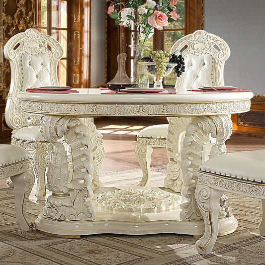 Round Dining Table in White Gloss Finish DT8089R European Traditional Victorian
