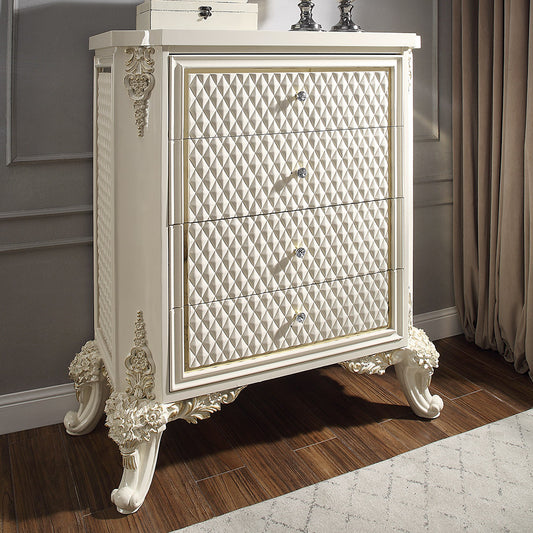 Chest in White Gloss & Gold Brush Finish CHE8091 European Traditional Victorian