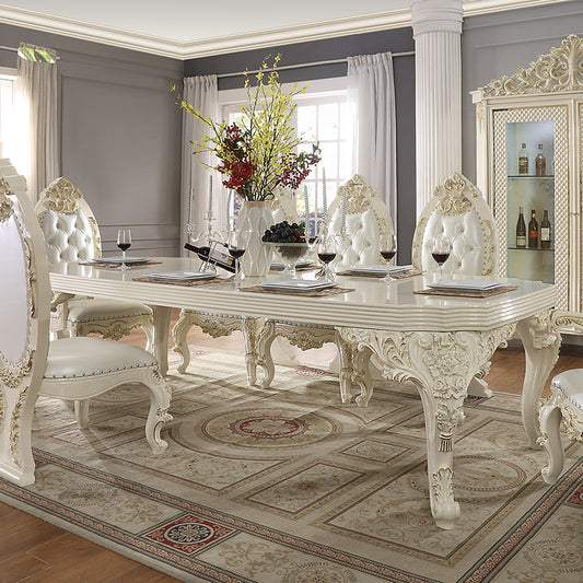 Rectangle Dining Table in White Gloss & Gold Brush Finish DT8091 European