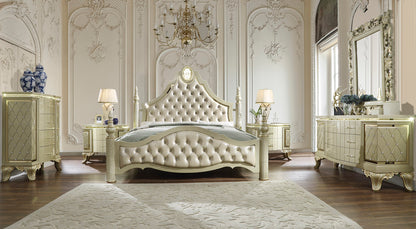 Leather E King 5PC Bedroom Set in Satin Gold Finish EK8092-5PC European Victorian