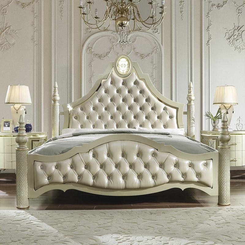 Leather Cal King Bed in Satin Gold Finish CK8092 European Traditional Victorian