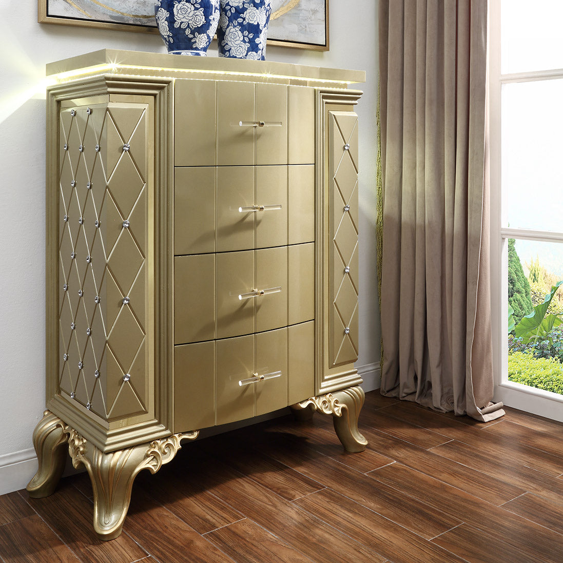 Chest in Satin Gold Finish CHE8092 European Traditional Victorian