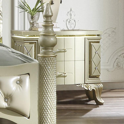 Leather Cal King 5PC Bedroom Set in Satin Gold Finish CK8092-5PC-BD European