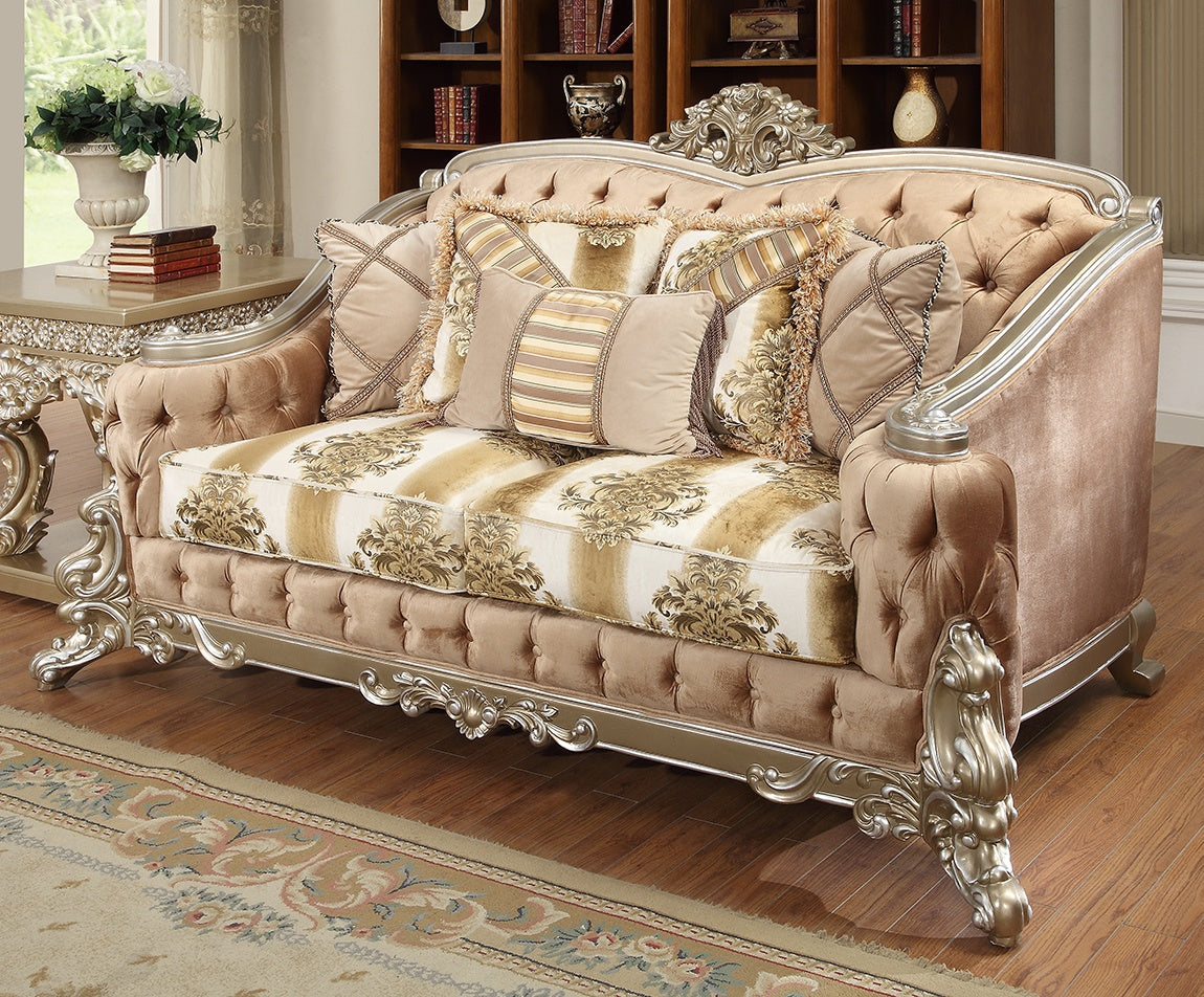 Fabric Loveseat in Belle Silver Finish L820 European Traditional Victorian