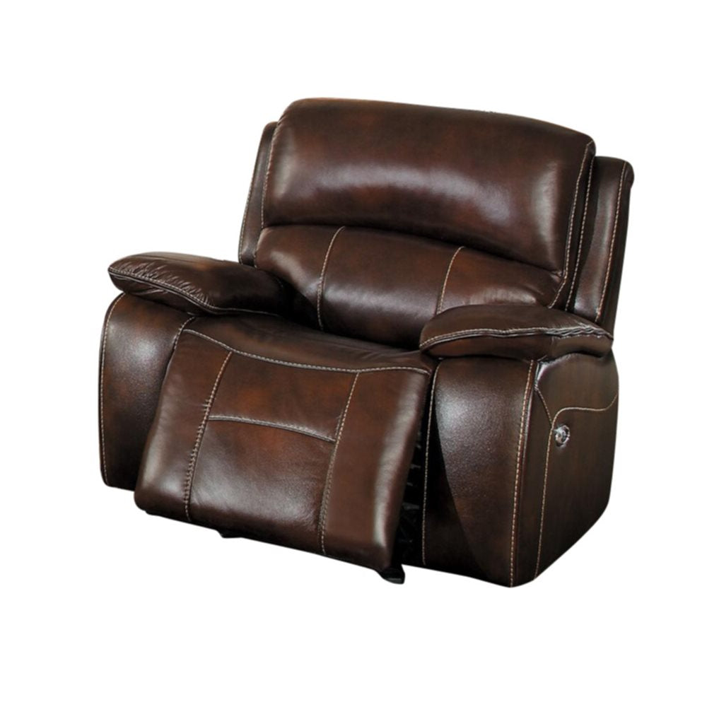 Homelegance Mahala 3PC Power Double Reclining Sofa, Love Seat & Glider Recliner Chair in Brown Top Grain Leather